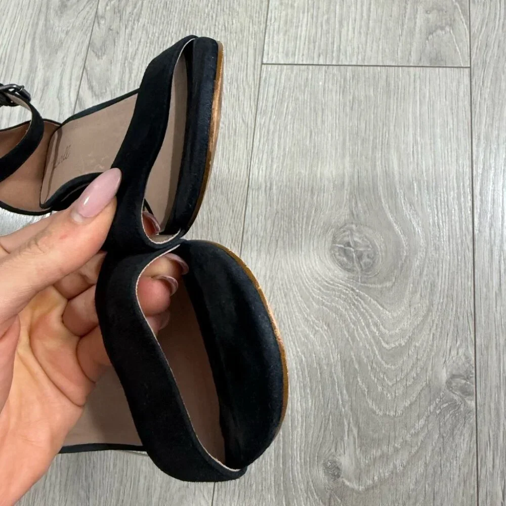 Madewell Regina Claudia Black Suede Heels Open Toe Sandals - Picture 6 of 9